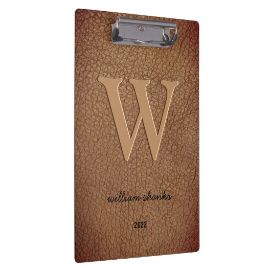 Roestbruin lederen monogram stijlvolle scriptnaam klembord (Rechts)