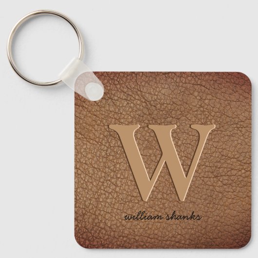 Roestbruin lederen monogram stijlvolle scriptnaam sleutelhanger (Voorkant)