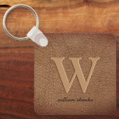 Roestbruin lederen monogram stijlvolle scriptnaam sleutelhanger (Voorkant)