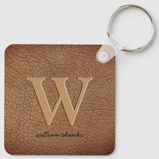 Roestbruin lederen monogram stijlvolle scriptnaam sleutelhanger (Achterkant)