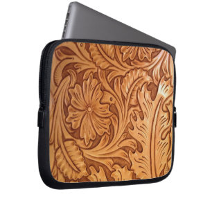 Roestbruin western landschapsleer laptop sleeve