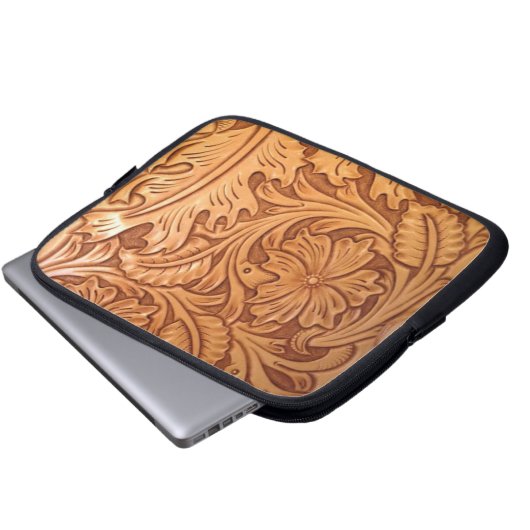 Roestbruin western landschapsleer laptop sleeve (Voorkant onderkant)