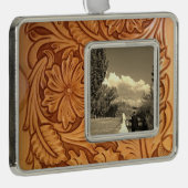 Roestbruin western landschapsleer verzilverd omlijst ornament (Rechts)