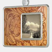 Roestbruin western landschapsleer verzilverd omlijst ornament (Links)