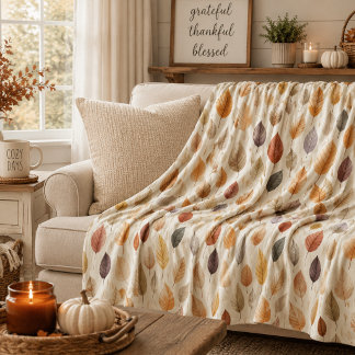 Roestbruine Crème Grijze Herfstbladeren Modern Boe Fleece Deken