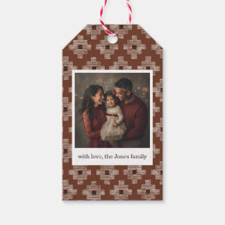 Roestbruine geometrische kerstcadeautag - 1 foto cadeaulabel