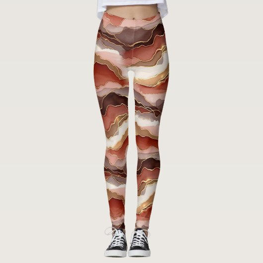 Roestbruine goudmarmer Contemporary Leggings (Voorkant)