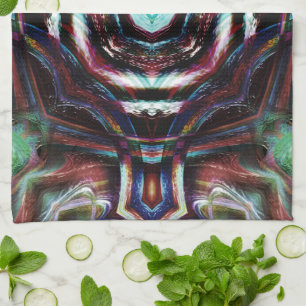 Roestbruine kaleidoscoop met details over de munt theedoek
