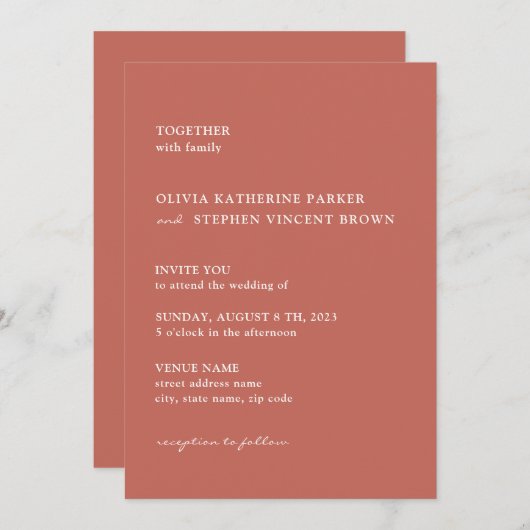 Roestbruine roesttypografie moderne bruiloft kaart (Voorkant / Achterkant)