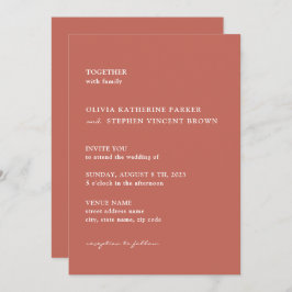 Roestbruine roesttypografie moderne bruiloft kaart