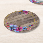 Roesthout en bloemen ronde kartonnen onderzetter (Gebogen)
