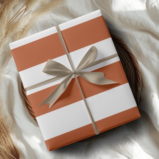 Roestig Amber en Witte Brede Horizontale Strepen Cadeaupapier