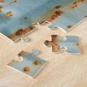 Roestig blauw geschilderd metaal textuur legpuzzel (Zijkant)