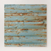 Roestig blauw geschilderd metaal textuur legpuzzel (Horizontaal)