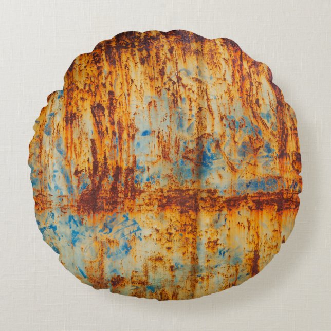 Roestig blauw metaal textuur rond kussen (Voorkant)