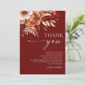 Roestig Bordeaux Bloemen Bruiloft Feest Bedankkaart (Staand voorkant)