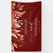 Roestig Bourgondisch Bruin Bloemig Bloem Bruiloft Spandoek (Verticaal)