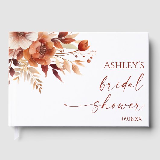 Roestig Burgundy Bruin Bloem Bloem Bruidsmeisjesfe Gastenboek (Voorkant)