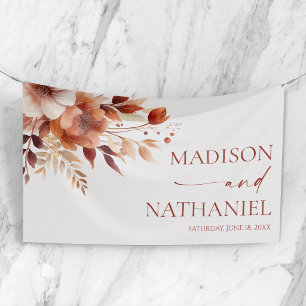 Roestig Burgundy Bruin Bloem Bloemen Bruiloft Spandoek