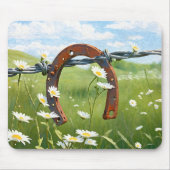 Roestig Hoefijzer op prikkeldraad hek Muismat (Voorkant)