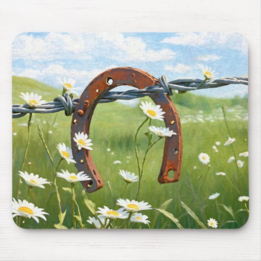 Roestig Hoefijzer op prikkeldraad hek Muismat (Voorkant)