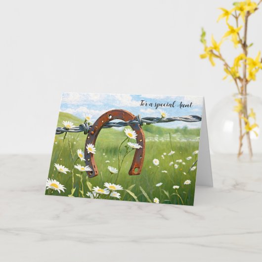 Roestig Hoefijzer Voor Tante Verjaardag Kaart (Gele Bloem)
