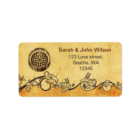 roestig kompas nautische trouw adreslabels etiket (Voorkant)