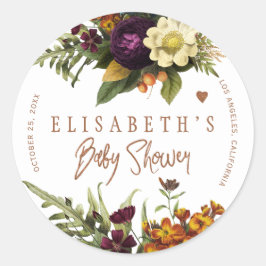 Roestig oranje herfst bloemige koperen baby shower ronde sticker