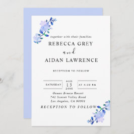 roestig stoffig blauwe aquarel-stijl bloem & blade kaart