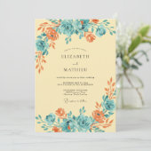 Roestige Aqua Bloem Bruiloft Kaart (Staand voorkant)
