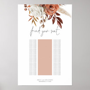 Roestige bloemstuk enkele tafel trouw zitplaatsenk poster