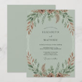 Roestige Celadon Bladerige Bruiloft Kaart (Voorkant / Achterkant)