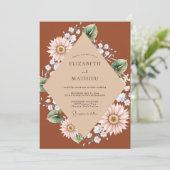 Roestige Daisy Bruiloft Kaart (Staand voorkant)