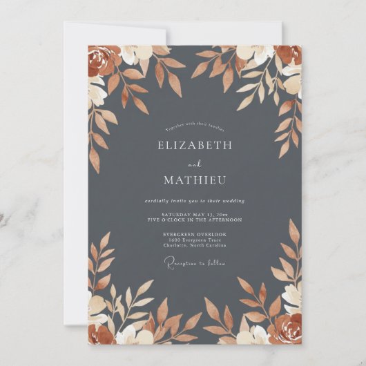 Roestige Houtskool Loof Eucalyptus Bruiloft Kaart (Voorkant)