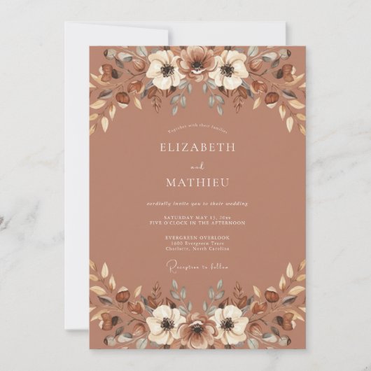 Roestige Klei Blad Eucalyptus Bruiloft Kaart (Voorkant)