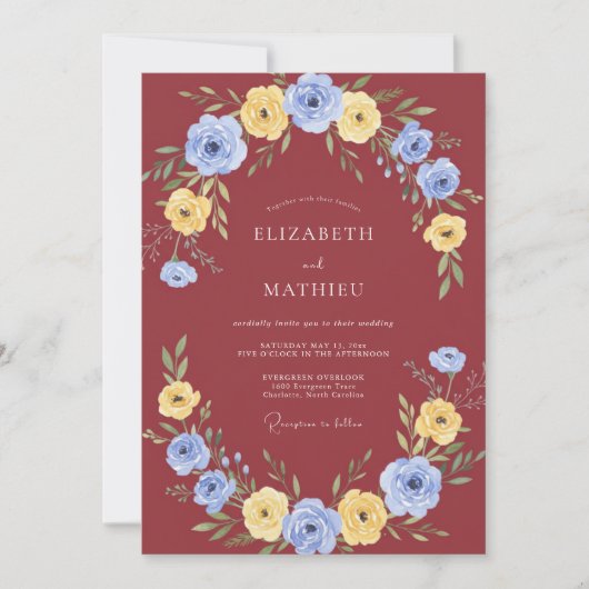 Roestige korenbloemkrans bruiloft kaart (Voorkant)