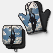 Roestige lijnwerker ovenwant & pannenlap set (Voorkant / Achterkant)