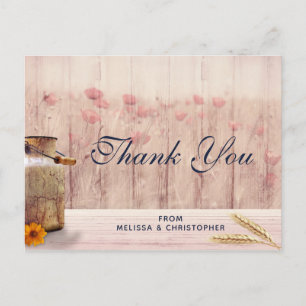 Roestige Melkkan met Tarwe en Bloemen Dank Je Briefkaart