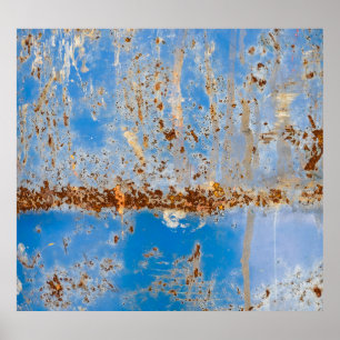 Roestige metalen textuur, blauwe krasachtige achte poster