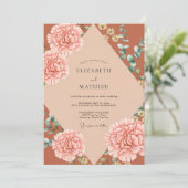 Roestige Perzik Ranunculus Eucalyptus Bruiloft Kaart (Staand voorkant)