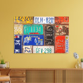 roestige retro nummerplaat collage canvas afdruk (Insitu (Woonkamer))