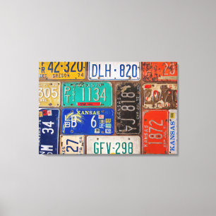 roestige retro nummerplaat collage canvas afdruk