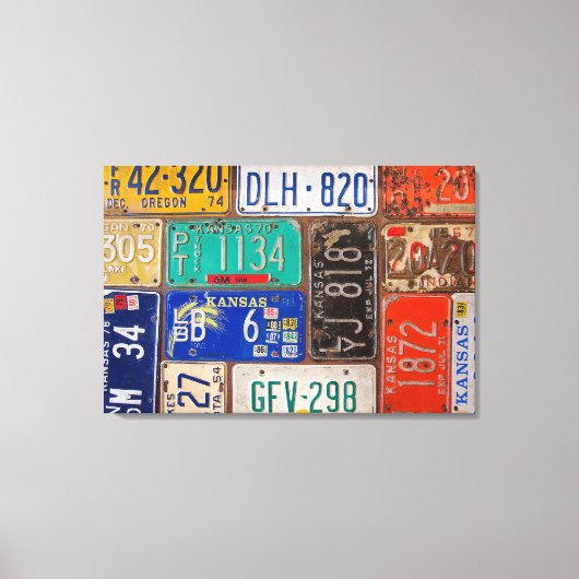 roestige retro nummerplaat collage canvas afdruk (Voorkant)