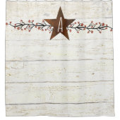 Roestige ster en bessen monogram douchegordijn (Voorkant)