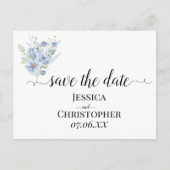 roestige stoffige blauwe waterverf bloemen & blade aankondigingskaart (Voorkant)