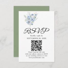 roestige stoffige blauwe waterverf bloemen & blade RSVP kaartje