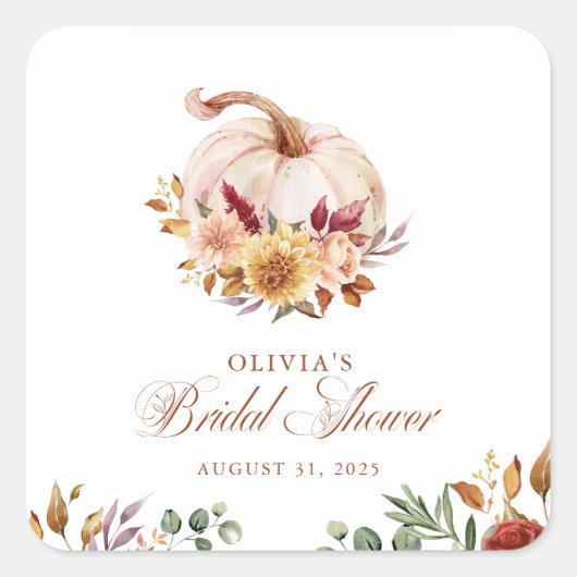 Roestige Terracotta Bloem Pampagras en Pompoen Vierkante Sticker (Voorkant)