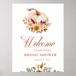 Roestige Terracotta Bloem Pampas Gras en Pompoen Poster