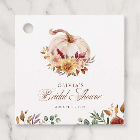 Roestige Terracotta Bloemige Pampagras en Pompoen Bedankjes Labels (Voorkant)