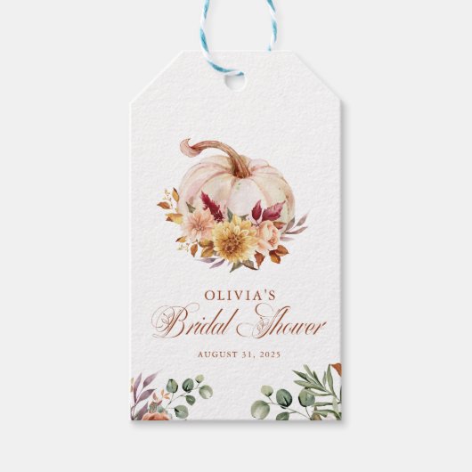 Roestige Terracotta Bloemige Pampagras en Pompoen Cadeaulabel (Voorkant)